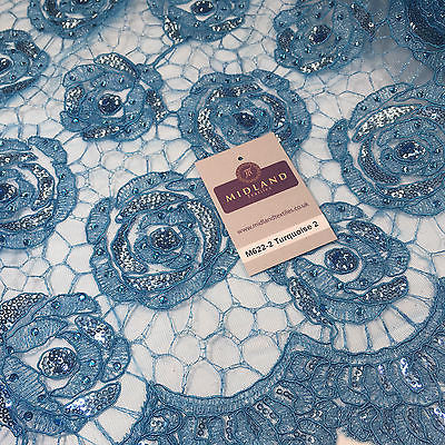 Vintage embellished Mesh net Double scalloped edging Dress Fabric 58' Wide M622 - Midland Textiles & Fabric