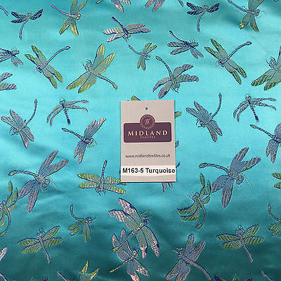 CHINESE ORIENTAL GOLD DRAGONFLY BROCADE SILKY SATIN DRESS FABRIC 44' M163 - Midland Textiles & Fabric