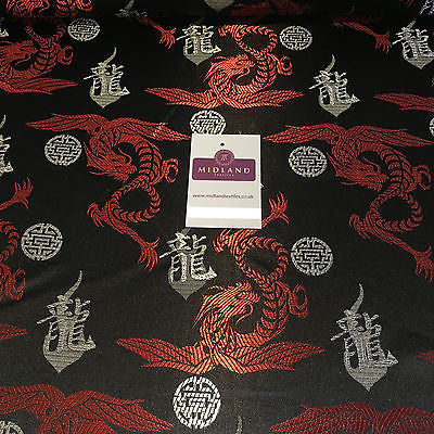 Chinese Dragon with Chinese Words brocade Silky Satin dress fabric 45' M395 Mtex - Midland Textiles & Fabric