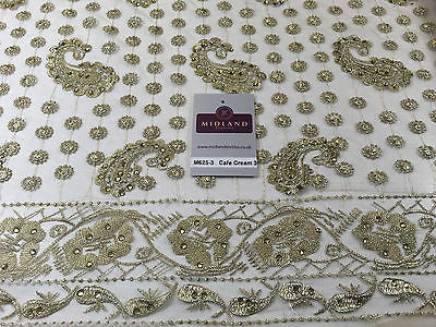 Metallic Embroided and Stone work lace mesh Dress Net Fabric 46' Wide M625 - Midland Textiles & Fabric