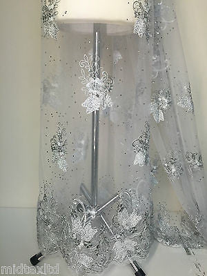 Vintage Floral embellished and stones dress net with scalloped edging M232 Mtex - Midland Textiles & Fabric