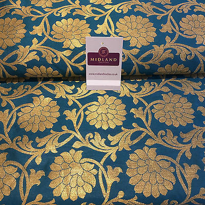 Indian Floral gold metallic banarsi faux silk Brocade fabric 44' M710 Mtex - Midland Textiles & Fabric