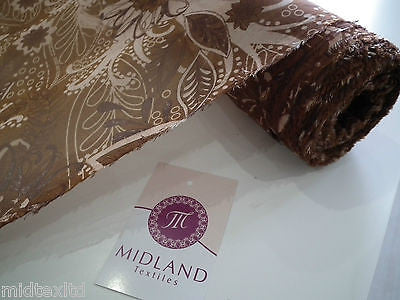 Golden Brown Earthy Flower and Leaf Print Fabric. 58" Georgette Chiffon M145-12 - Midland Textiles & Fabric