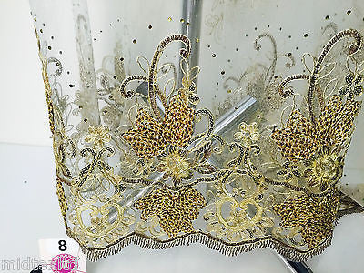 Vintage Floral embellished and stones dress net with scalloped edging M232 Mtex - Midland Textiles & Fabric