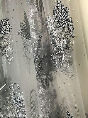 Vintage Floral embellished and stones dress net with scalloped edging M232 Mtex - Midland Textiles & Fabric