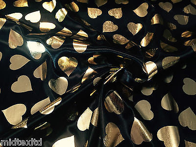 Gold Heart on black Computer Foil Printed Fabric Semi-transparent M7-2 Mtex - Midland Textiles & Fabric