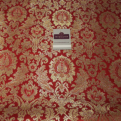 Gold Indian Floral Metallic Print Banarsi faux Silk Brocade Fabric 40' M370 Mtex - Midland Textiles & Fabric