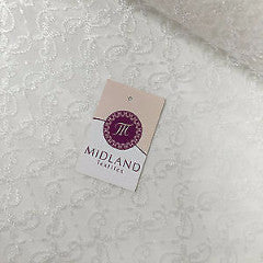 White Dress net with intricate thread work Semi transparent 45" Wide M186-12 - Midland Textiles & Fabric