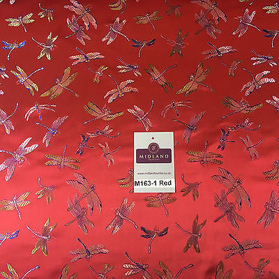 CHINESE ORIENTAL GOLD DRAGONFLY BROCADE SILKY SATIN DRESS FABRIC 44' M163 - Midland Textiles & Fabric
