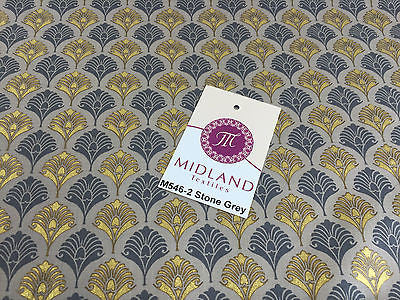 Retro Peacock Bird Feather Flower Fan Gold Lacquered Cotton Lawn Fabric 58' M546 - Midland Textiles & Fabric