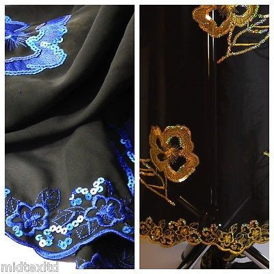 Black Georgette with floral sequins and scalloped edging dress fabric 54' Mtex - Midland Textiles & Fabric