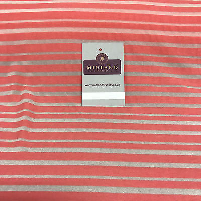 Coral pink and Grey Polyester Burnout viscose jersey striped Fabric 58