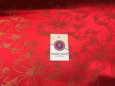 Red and gold Ribbon and Bow jacquard Chinese brocade Fabric 45' Wide M381 Mtex - Midland Textiles & Fabric