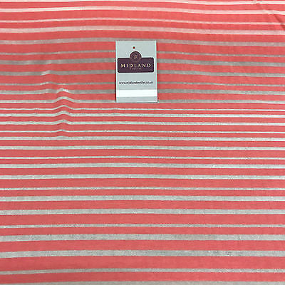 Coral pink and Grey Polyester Burnout viscose jersey striped Fabric 58