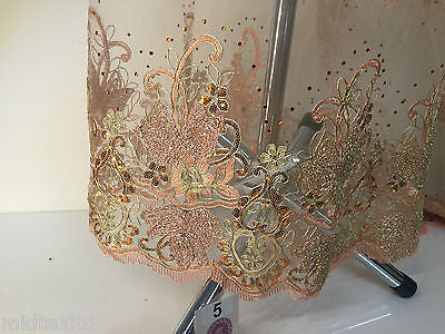 Vintage Floral embellished and stones dress net with scalloped edging M232 Mtex - Midland Textiles & Fabric