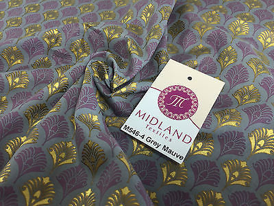 Retro Peacock Bird Feather Flower Fan Gold Lacquered Cotton Lawn Fabric 58' M546 - Midland Textiles & Fabric