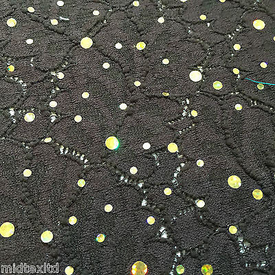 Crochet Stretch Lace Fabric with Silver sequins 58' M73 Mtex Brown or Black - Midland Textiles & Fabric