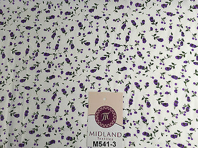 Small Floral Print on white soft polycotton dress Fabric 45' Wide M541 Mtex - Midland Textiles & Fabric