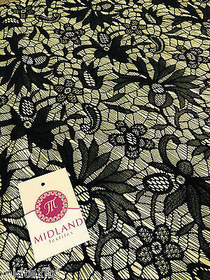 Black Floral Bonded Satin Backed lace strech  58'  M10-11 - 12 Mtex - Midland Textiles & Fabric