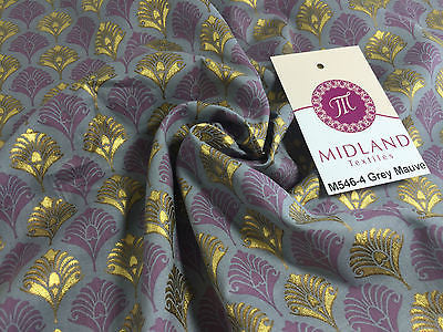 Retro Peacock Bird Feather Flower Fan Gold Lacquered Cotton Lawn Fabric 58' M546 - Midland Textiles & Fabric