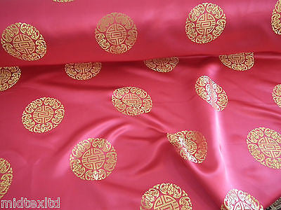 Chinese Fortune Medallion Print Silky Satin Fabric 45' Wide M59 - Midland Textiles & Fabric