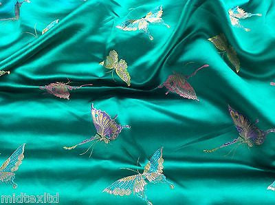 CHINESE ORIENTAL BUTTERFLY BROCADE SILKY SATIN DRESS FABRIC 44' wide Mtex M57 - Midland Textiles & Fabric