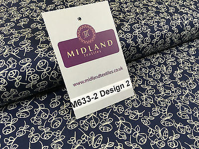 Navy And White Floral Paste Printed 100% Cotton Poplin Craft Fabric 45' M633 - Midland Textiles & Fabric