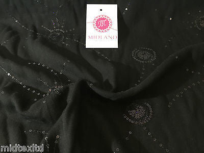 Black Viscose shiny sequin and thread design dress fabric M80-3 Mtex - Midland Textiles & Fabric