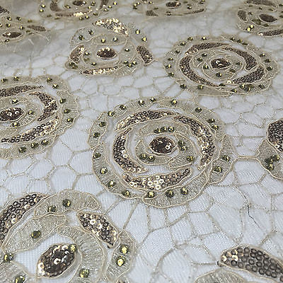 Vintage embellished Mesh net Double scalloped edging Dress Fabric 58' Wide M622 - Midland Textiles & Fabric