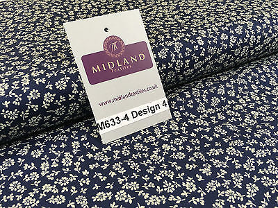 Navy And White Floral Paste Printed 100% Cotton Poplin Craft Fabric 45' M633 - Midland Textiles & Fabric