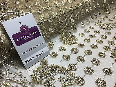 Metallic Embroided and Stone work lace mesh Dress Net Fabric 46' Wide M625 - Midland Textiles & Fabric