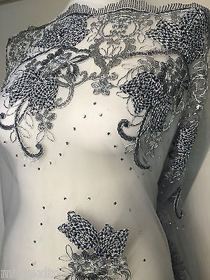 Vintage Floral embellished and stones dress net with scalloped edging M232 Mtex - Midland Textiles & Fabric