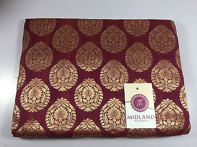 Pure Silk Indian Banarsi Floral Woven Golden Metallic Brocade 45' M260 Mtex - Midland Textiles & Fabric