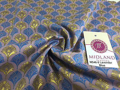 Retro Peacock Bird Feather Flower Fan Gold Lacquered Cotton Lawn Fabric 58' M546 - Midland Textiles & Fabric