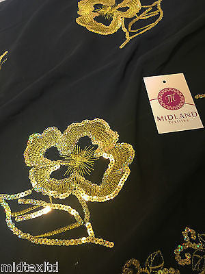 Black Georgette with floral sequins and scalloped edging dress fabric 54' Mtex - Midland Textiles & Fabric