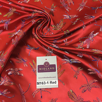 CHINESE ORIENTAL GOLD DRAGONFLY BROCADE SILKY SATIN DRESS FABRIC 44' M163 - Midland Textiles & Fabric