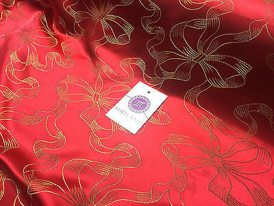 Red and gold Ribbon and Bow jacquard Chinese brocade Fabric 45' Wide M381 Mtex - Midland Textiles & Fabric