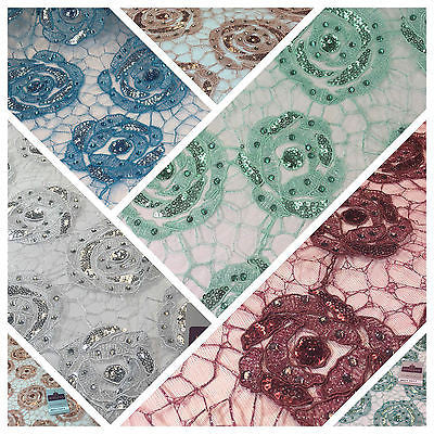 Vintage embellished Mesh net Double scalloped edging Dress Fabric 58" Wide M622 - Midland Textiles & Fabric