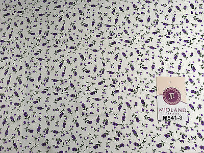Small Floral Print on white soft polycotton dress Fabric 45' Wide M541 Mtex - Midland Textiles & Fabric