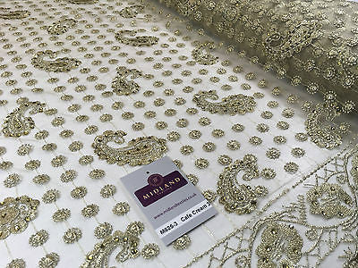 Metallic Embroided and Stone work lace mesh Dress Net Fabric 46' Wide M625 - Midland Textiles & Fabric
