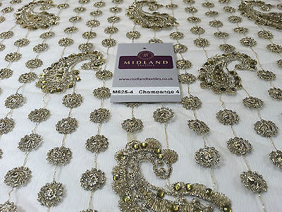 Metallic Embroided and Stone work lace mesh Dress Net Fabric 46' Wide M625 - Midland Textiles & Fabric