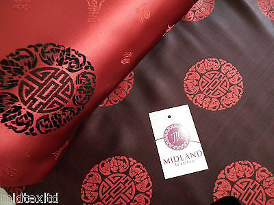 Chinese Fortune Medallion Print Silky Satin Fabric 45