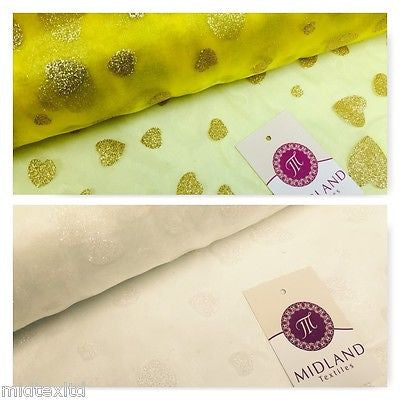 100% Polyester Organza, Flocked lurex heart design 58" wide width fabric M113 - Midland Textiles & Fabric