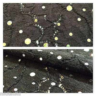 Crochet Stretch Lace Fabric with Silver sequins 58" M73 Mtex Brown or Black - Midland Textiles & Fabric