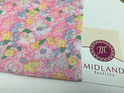 FLORAL POLYCOTTON PRINT FABRIC SMALL FLOWERS GREEN PINK BABY PINK PEACH M33 Mtex - Midland Textiles & Fabric