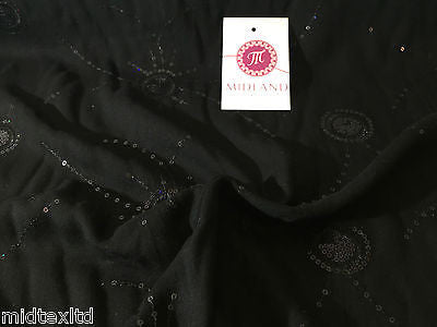 Black Viscose shiny sequin and thread design dress fabric M80-3 Mtex - Midland Textiles & Fabric