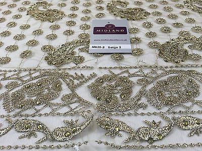 Metallic Embroided and Stone work lace mesh Dress Net Fabric 46' Wide M625 - Midland Textiles & Fabric