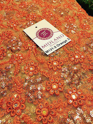 Indian Floral Intricate sequin embroidered Tulle net dress fabric 40" Indian Floral Intricate sequin embroidered Tulle net dress fabric 40"