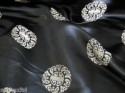 Chinese Fortune Medallion Print Silky Satin Fabric 45