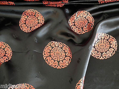 Chinese Fortune Medallion Print Silky Satin Fabric 45' Wide M59 - Midland Textiles & Fabric